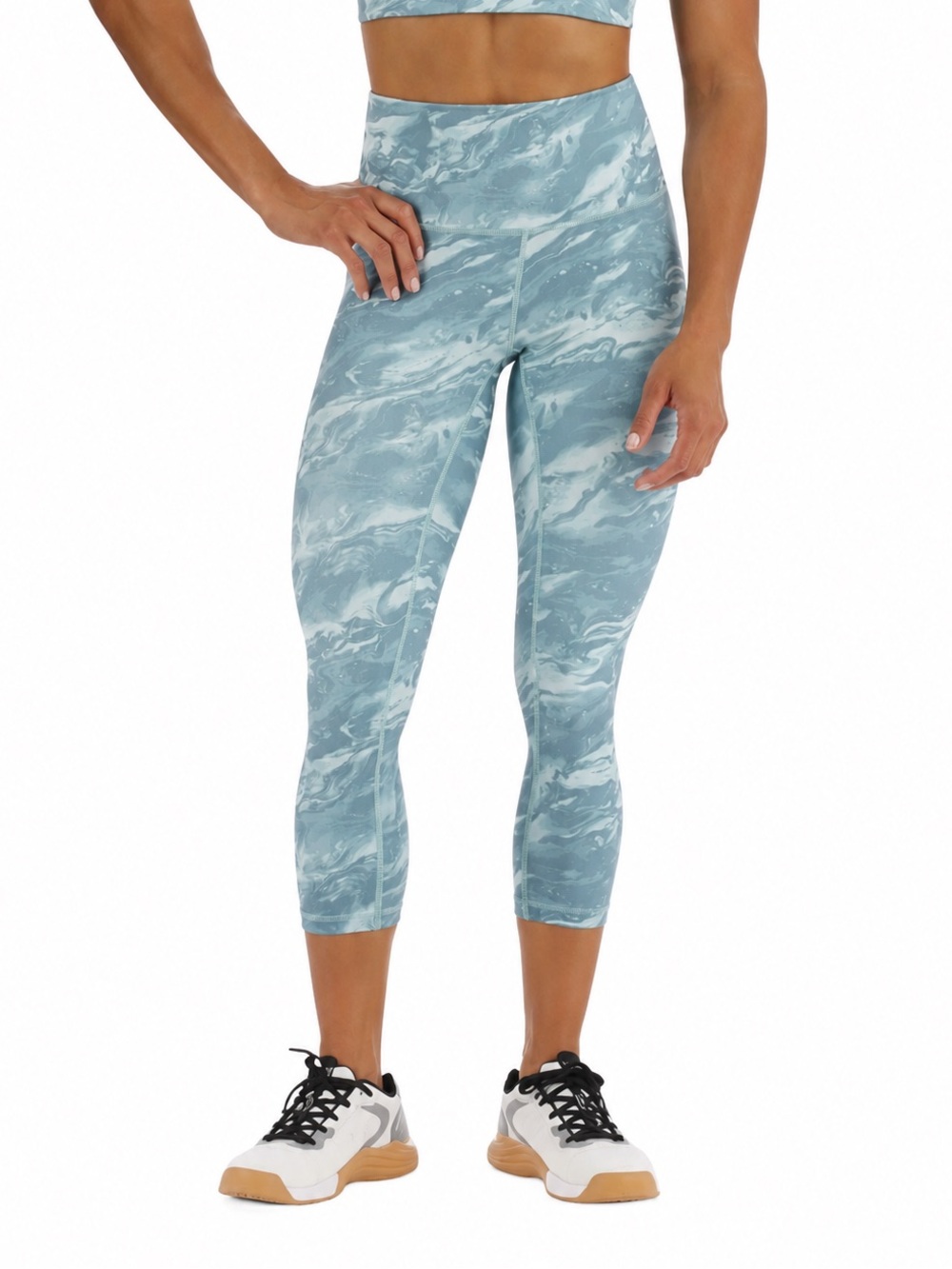 TYR Aques High Rise 3/4 Leggings Dusty Turquoise Marble Print NWT Size S